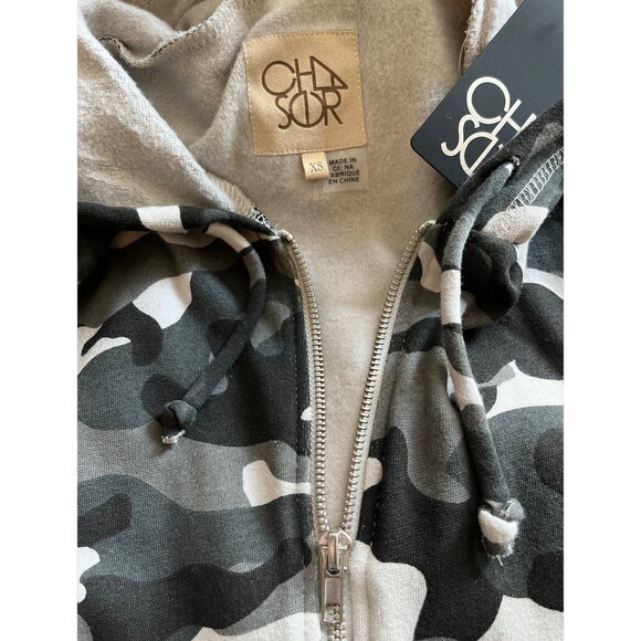 CHASER Camo Hoodie Sweatshirt Cotton Gray Zip Up Fleece Lined Pockets XS NWT - Picture 6 of 12